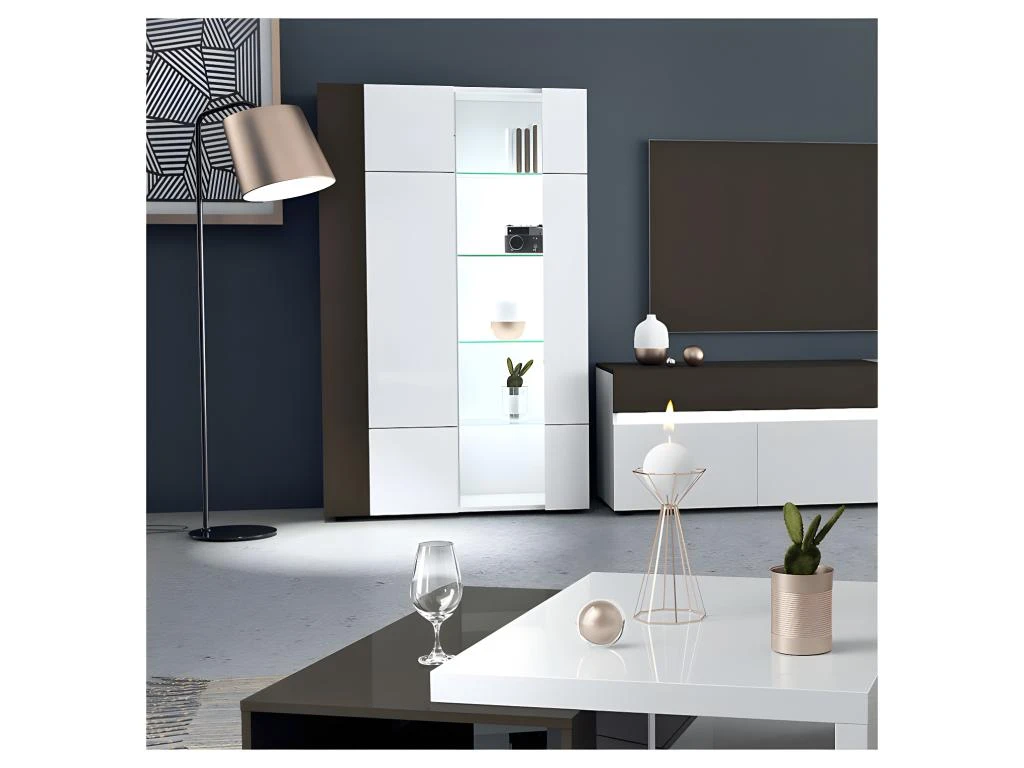 Vitrine 2 Portes Gris/Blanc Brillant - WATOM 5 Vitrine 2 Portes Gris/Blanc Brillant - WATOM – Image 3