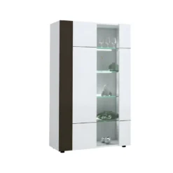 Vitrine 2 Portes Gris/Blanc Brillant - WATOM 11 Vitrine 2 Portes Gris/Blanc Brillant - WATOM -Pas Cher Mobiliora Magasin vitrine 17626341