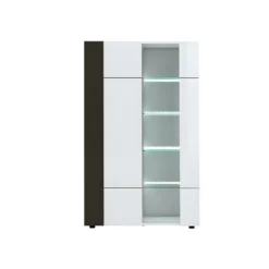 Vitrine 2 Portes Gris/Blanc Brillant - WATOM 12 Vitrine 2 Portes Gris/Blanc Brillant - WATOM -Pas Cher Mobiliora Magasin vitrine 17626343