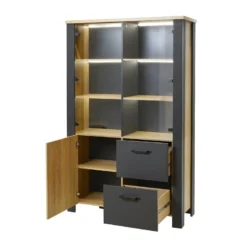 Vitrine 3 Portes 2 Tiroirs Chêne Naturel/Noir - ARTEMIS -Pas Cher Mobiliora Magasin vitrine 17635967