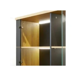 Vitrine 3 Portes 2 Tiroirs Chêne Naturel/Noir - ARTEMIS -Pas Cher Mobiliora Magasin vitrine 17635969