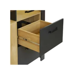 Vitrine 3 Portes 2 Tiroirs Chêne Naturel/Noir - ARTEMIS -Pas Cher Mobiliora Magasin vitrine 17635971