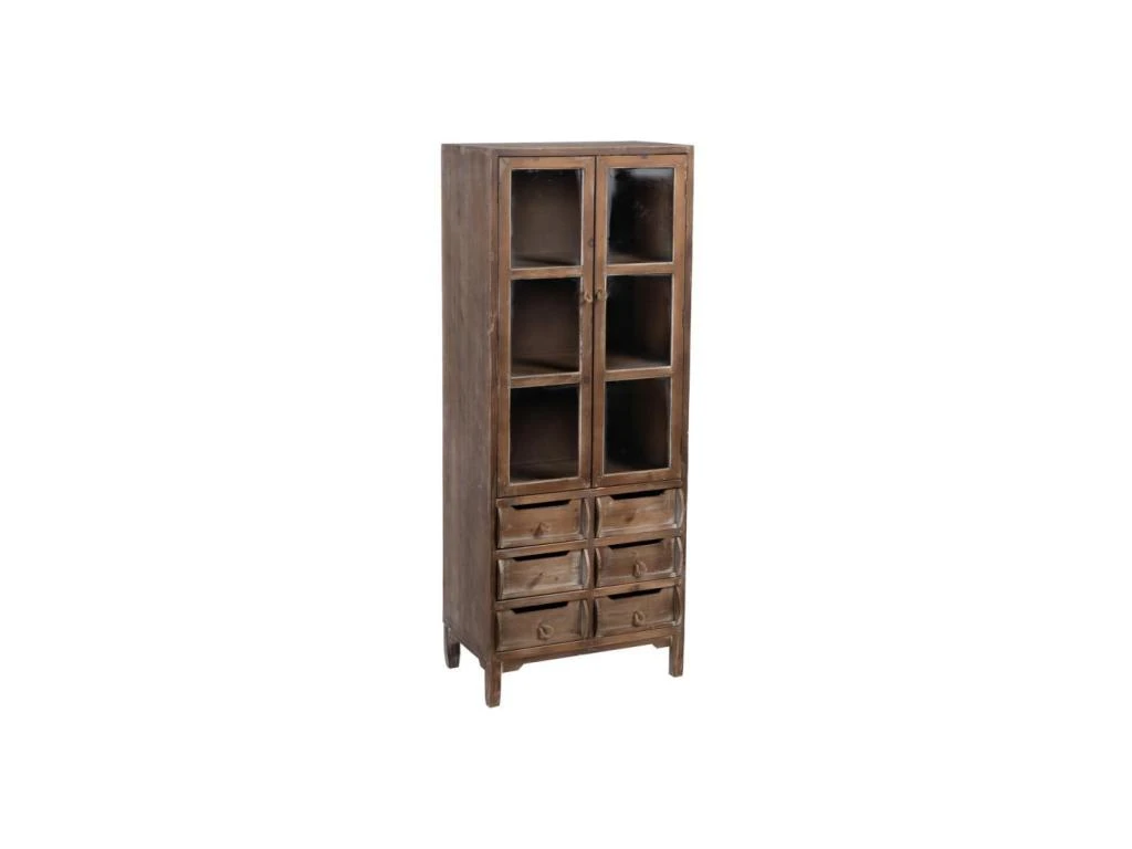 Vitrine 2 Portes 6 Tiroirs Bois/Jute - JUPA 3 Vitrine 2 Portes 6 Tiroirs Bois/Jute - JUPA