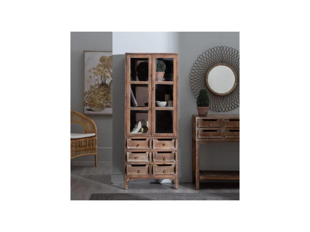 Vitrine 2 Portes 6 Tiroirs Bois/Jute - JUPA 4 Vitrine 2 Portes 6 Tiroirs Bois/Jute - JUPA â Image 2