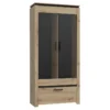 Vitrine H198 Cm Décor Chêne Clair Et Noir Avec Poignées Métal - LEILA -Pas Cher Mobiliora Magasin vitrine 17701681