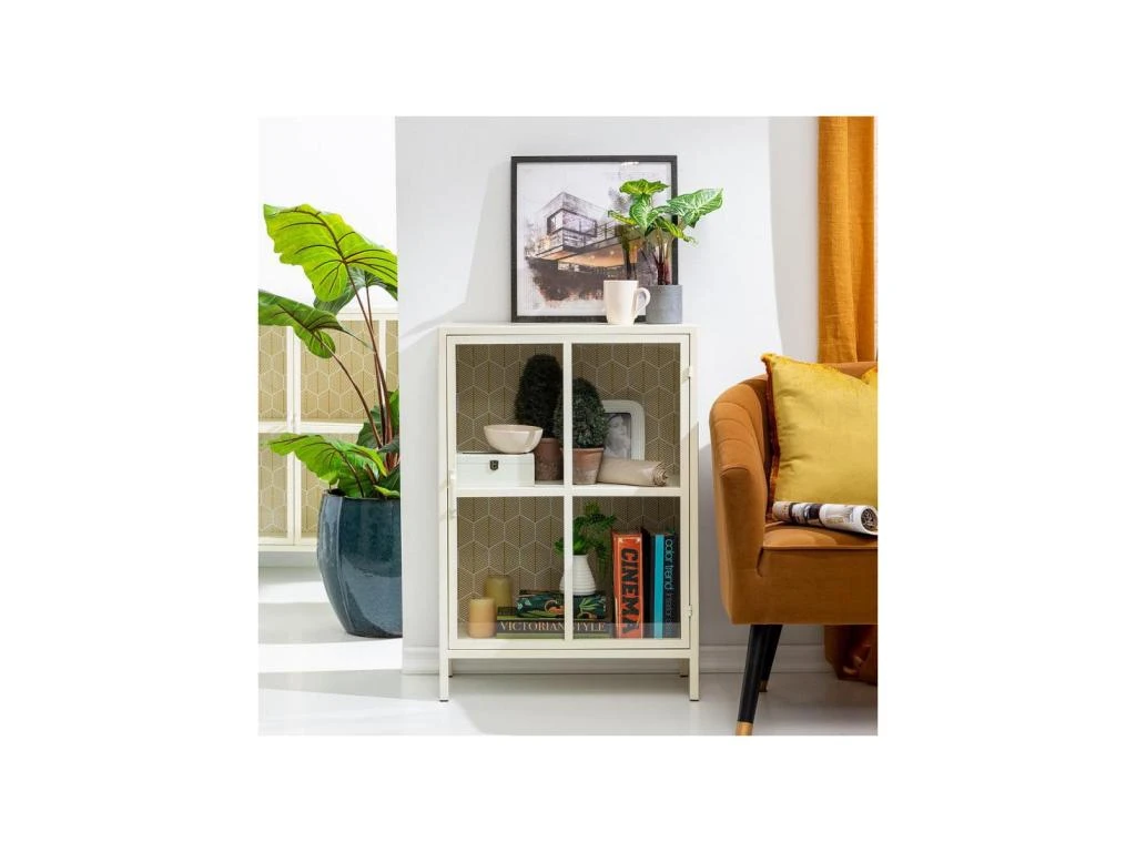 Petite Vitrine 1 Porte Dessins Géométriques Blanc/Métal - HEXA 5 Petite Vitrine 1 Porte Dessins Géométriques Blanc/Métal - HEXA – Image 3