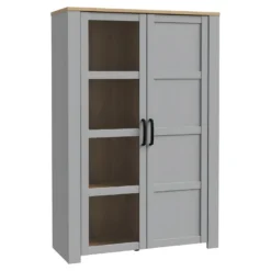 Vitrine H161 Cm Décor Chêne Gris Et Clair Avec Poignées Noir - ANTIBES