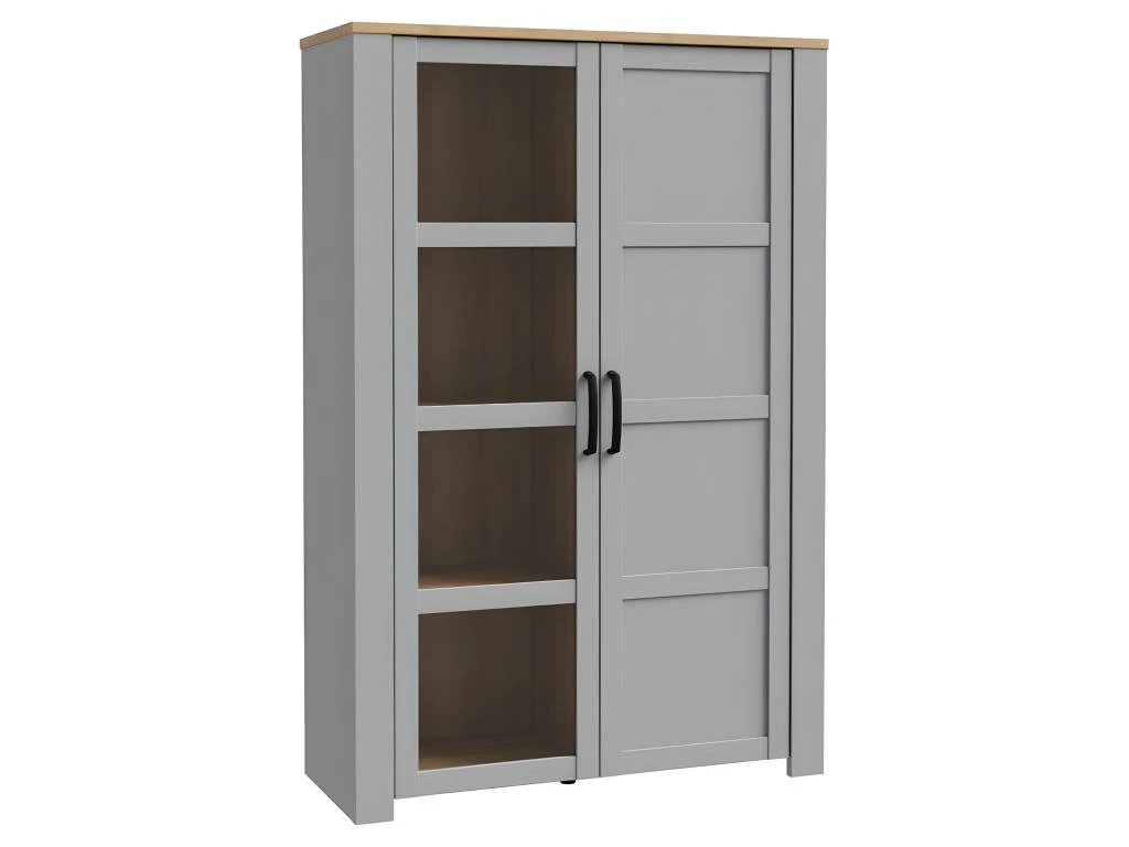 Vitrine H161 Cm Décor Chêne Gris Et Clair Avec Poignées Noir - ANTIBES 3 Vitrine H161 Cm Décor Chêne Gris Et Clair Avec Poignées Noir - ANTIBES