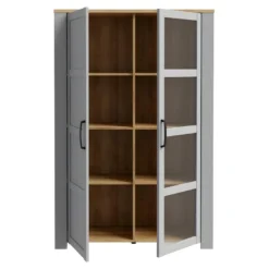 Vitrine H161 Cm Décor Chêne Gris Et Clair Avec Poignées Noir - ANTIBES 9 Vitrine H161 Cm Décor Chêne Gris Et Clair Avec Poignées Noir - ANTIBES -Pas Cher Mobiliora Magasin vitrine 17817165