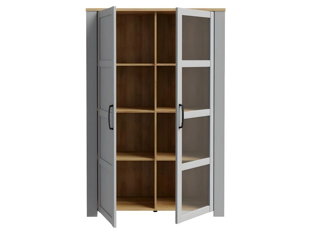 Vitrine H161 Cm Décor Chêne Gris Et Clair Avec Poignées Noir - ANTIBES 5 Vitrine H161 Cm Décor Chêne Gris Et Clair Avec Poignées Noir - ANTIBES – Image 3