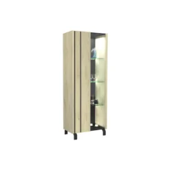 Vitrine 1 Porte à LEDs Chêne Clair/Ardoise - FOREST -Pas Cher Mobiliora Magasin vitrine 18273373