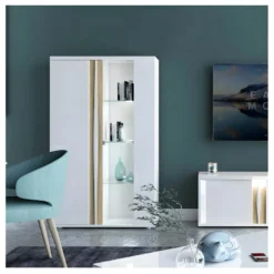 Vitrine 1 Porte Blanc Laqué/ Chêne Doré - STAIN