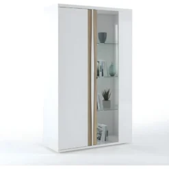 Vitrine 1 Porte Blanc Laqué/ Chêne Doré - STAIN -Pas Cher Mobiliora Magasin vitrine 18316787