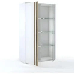 Vitrine 1 Porte Blanc Laqué/ Chêne Doré - STAIN -Pas Cher Mobiliora Magasin vitrine 18316789