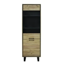 Colonne Vitrée 2 Portes Chêne Blond/Noir - DOINIO - L 60 X L 45 X H 189 Cm