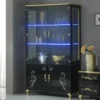 Vitrine 4 Portes Battantes Laque Noir Brillant/Or à Led - SEBORGA - L 122 X L 48 X H 203 Cm
