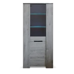 Colonne Vitrée 2 Portes Bois Gris/Béton - RIUCKO - L 85 X L 52 X H 190 Cm -Pas Cher Mobiliora Magasin vitrine 19823421