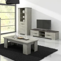 Colonne Vitrée 2 Portes Bois Gris/Béton - RIUCKO - L 85 X L 52 X H 190 Cm -Pas Cher Mobiliora Magasin vitrine 19823423