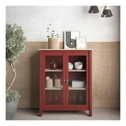 Vitrine 2 Portes Rouge/Bois - VOLCAN