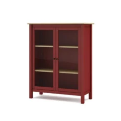 Vitrine 2 Portes Rouge/Bois - VOLCAN -Pas Cher Mobiliora Magasin vitrine 20939975