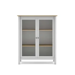 Vitrine 2 Portes Blanc/Bois - VOLCAN -Pas Cher Mobiliora Magasin vitrine 20974417