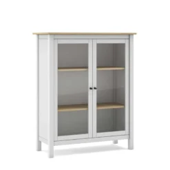 Vitrine 2 Portes Blanc/Bois - VOLCAN -Pas Cher Mobiliora Magasin vitrine 20974421