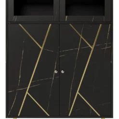 Vitrine Avec 2 Portes En Verre Et éclairage LED - Décorée De Rayures Dorées - Hauteur 180cm - Noir 15 Vitrine Avec 2 Portes En Verre Et éclairage LED - Décorée De Rayures Dorées - Hauteur 180cm - Noir -Pas Cher Mobiliora Magasin vitrine 21224069