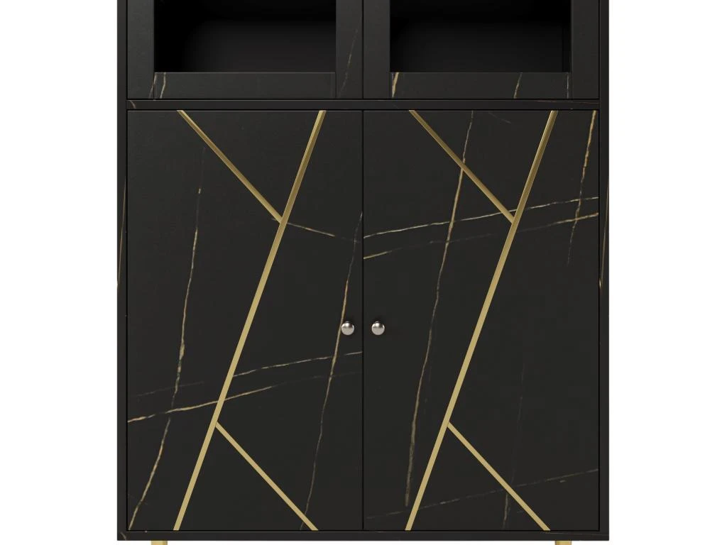 Vitrine Avec 2 Portes En Verre Et éclairage LED - Décorée De Rayures Dorées - Hauteur 180cm - Noir 6 Vitrine Avec 2 Portes En Verre Et éclairage LED - Décorée De Rayures Dorées - Hauteur 180cm - Noir – Image 4