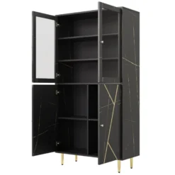 Vitrine Avec 2 Portes En Verre Et éclairage LED - Décorée De Rayures Dorées - Hauteur 180cm - Noir 17 Vitrine Avec 2 Portes En Verre Et éclairage LED - Décorée De Rayures Dorées - Hauteur 180cm - Noir -Pas Cher Mobiliora Magasin vitrine 21224073