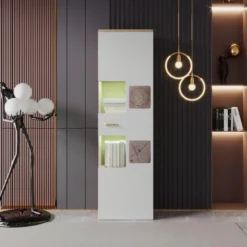 Vitrine Moderne Avec LED En 7 Couleurs Et 5 Compartiments - 180x52x40cm - Blanc -Pas Cher Mobiliora Magasin vitrine 21224085