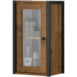 Élément Mural Avec 1 Porte Vitrée En Panneau De Partic. Chêne -Pas Cher Mobiliora Magasin vitrine 21676367