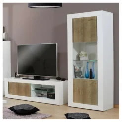 Vitrine 1 Porte Blanc/Chêne Clair à LEDs - MARKS