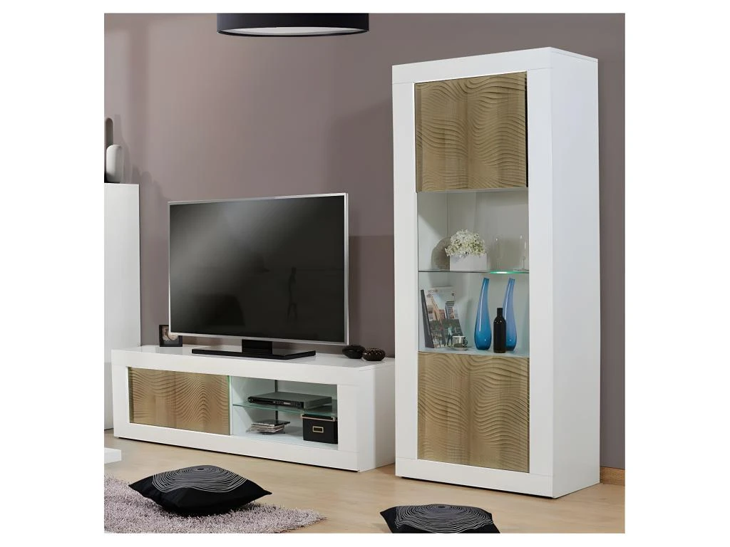 Vitrine 1 Porte Blanc/Chêne Clair à LEDs - MARKS 3 Vitrine 1 Porte Blanc/Chêne Clair à LEDs - MARKS