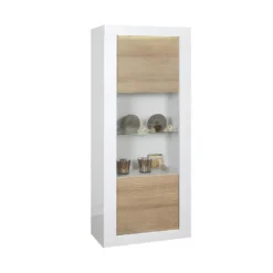 Vitrine 1 Porte Blanc/Chêne Clair à LEDs - MARKS 10 Vitrine 1 Porte Blanc/Chêne Clair à LEDs - MARKS -Pas Cher Mobiliora Magasin vitrine 21862893