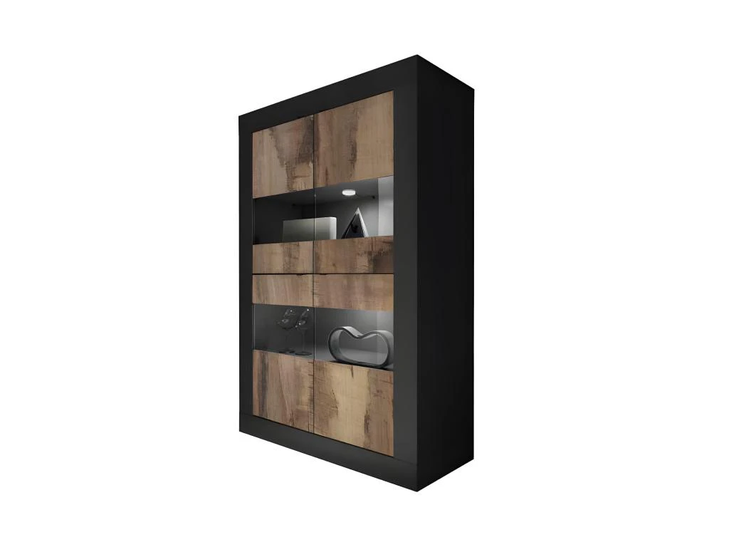 Vitrine 4 Portes Noir Mat/Bois Fumé à LEDS - MATERA 4 Vitrine 4 Portes Noir Mat/Bois Fumé à LEDS - MATERA – Image 2