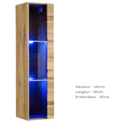 Vitrine Suspendue Coloris Chêne Petit Modèle Avec 1 Porte Vitrée Et éclairage LED Inclus. Collection SWITCH. -Pas Cher Mobiliora Magasin vitrine 22128395
