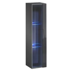Vitrine Suspendue Grise Petit Modèle Avec 1 Porte Vitrée Et éclairage LED Inclus. Collection SWITCH.