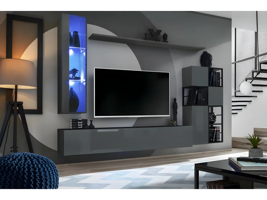 Vitrine Suspendue Grise Petit Modèle Avec 1 Porte Vitrée Et éclairage LED Inclus. Collection SWITCH. 4 Vitrine Suspendue Grise Petit Modèle Avec 1 Porte Vitrée Et éclairage LED Inclus. Collection SWITCH. – Image 2