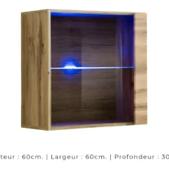 Vitrine Carrée Suspendue Coloris Chêne Clair Avec 1 Porte Vitrée Et éclairage LED Inclus. Collection SWITCH. -Pas Cher Mobiliora Magasin vitrine 22128873