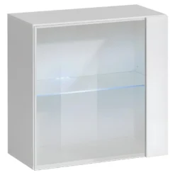 Vitrine Blanche Carrée Suspendue Avec 1 Porte Vitrée Et éclairage LED Inclus. Collection SWITCH.