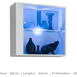 Vitrine Blanche Carrée Suspendue Avec 1 Porte Vitrée Et éclairage LED Inclus. Collection SWITCH. -Pas Cher Mobiliora Magasin vitrine 22128883