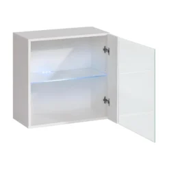 Vitrine Blanche Carrée Suspendue Avec 1 Porte Vitrée Et éclairage LED Inclus. Collection SWITCH. -Pas Cher Mobiliora Magasin vitrine 22128885