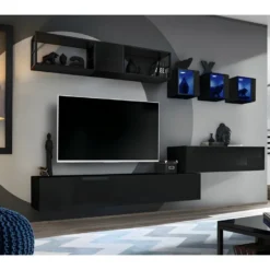 Vitrine Noire Carrée Suspendue Avec 1 Porte Vitrée Et éclairage LED Inclus. Collection SWITCH. -Pas Cher Mobiliora Magasin vitrine 22128897