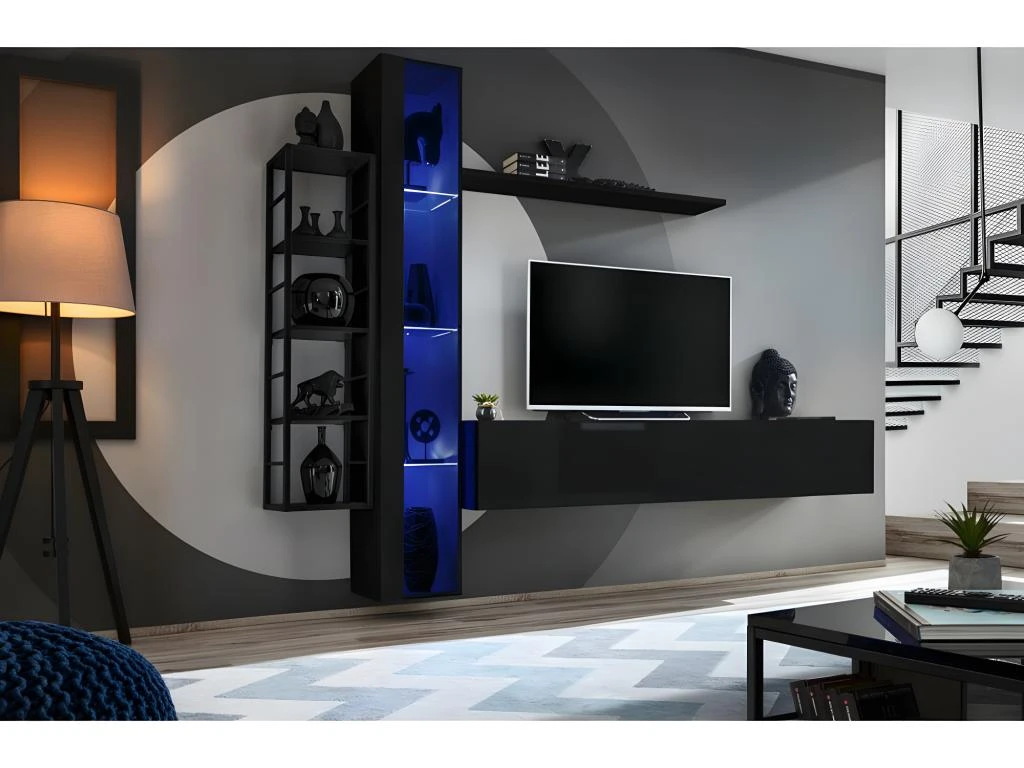 Vitrine Suspendue Noire Avec 1 Porte Vitrée Et éclairage LED Inclus. Collection SWITCH. 4 Vitrine Suspendue Noire Avec 1 Porte Vitrée Et éclairage LED Inclus. Collection SWITCH. – Image 2