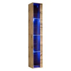 Vitrine Suspendue Coloris Chêne Wotan Avec 1 Porte Vitrée Et éclairage LED Inclus. Collection SWITCH.