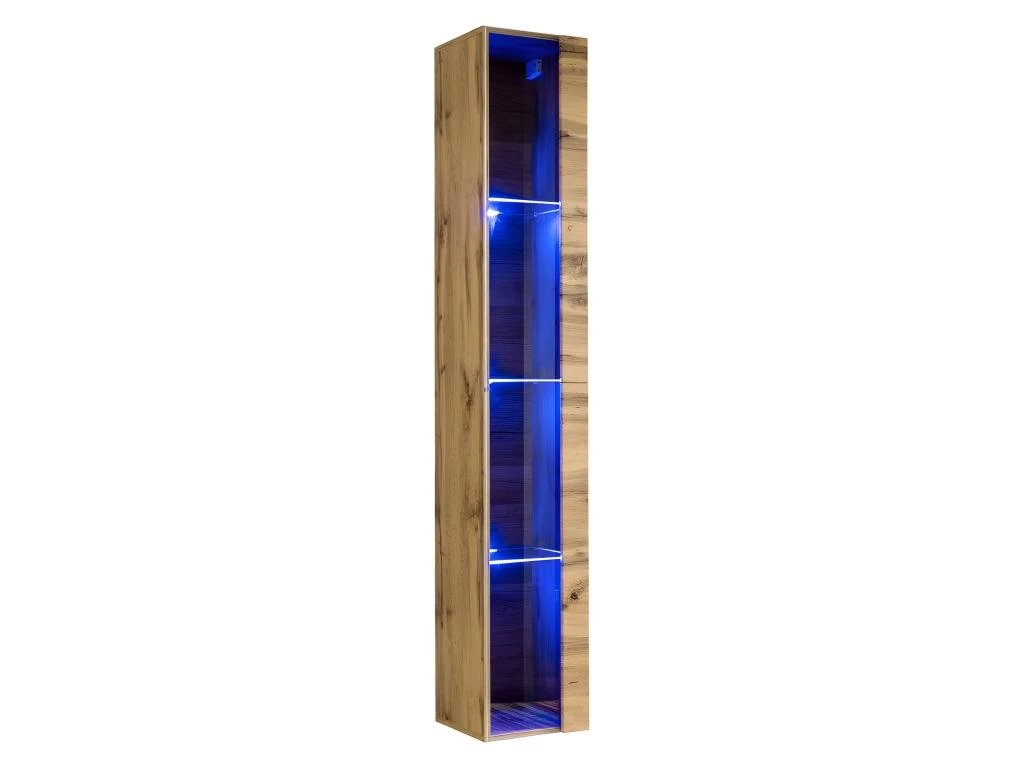 Vitrine Suspendue Coloris Chêne Wotan Avec 1 Porte Vitrée Et éclairage LED Inclus. Collection SWITCH. 3 Vitrine Suspendue Coloris Chêne Wotan Avec 1 Porte Vitrée Et éclairage LED Inclus. Collection SWITCH.