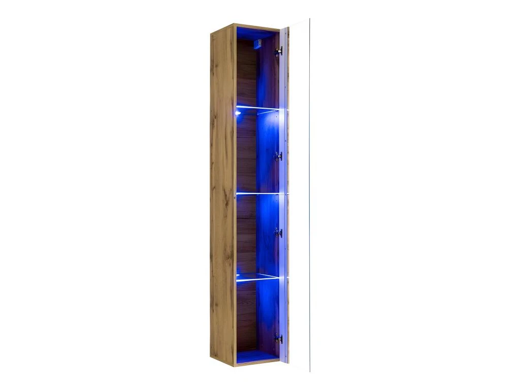 Vitrine Suspendue Coloris Chêne Wotan Avec 1 Porte Vitrée Et éclairage LED Inclus. Collection SWITCH. 5 Vitrine Suspendue Coloris Chêne Wotan Avec 1 Porte Vitrée Et éclairage LED Inclus. Collection SWITCH. – Image 3