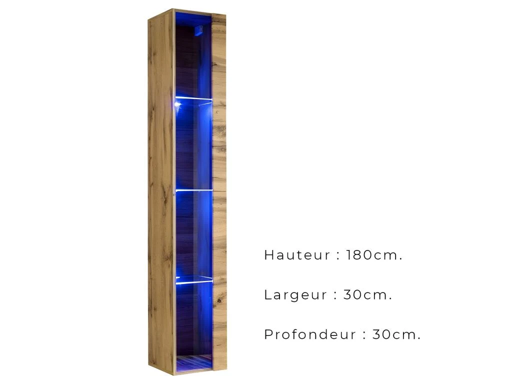 Vitrine Suspendue Coloris Chêne Wotan Avec 1 Porte Vitrée Et éclairage LED Inclus. Collection SWITCH. 6 Vitrine Suspendue Coloris Chêne Wotan Avec 1 Porte Vitrée Et éclairage LED Inclus. Collection SWITCH. – Image 4