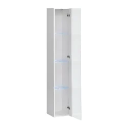 Vitrine Suspendue Blanche Avec 1 Porte Vitrée Et éclairage LED Inclus. Collection SWITCH. -Pas Cher Mobiliora Magasin vitrine 22140403