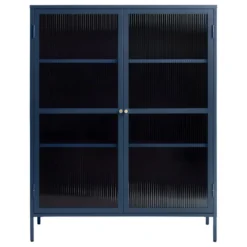 Bronco Armoire Vitrine 2 Portes En Verre, Bleu.